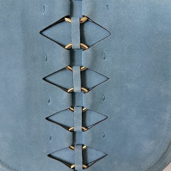 Vince Camuto “Ancel Suede Crossbody Bag” Blue Tassels Fringe - Picture 9 of 14